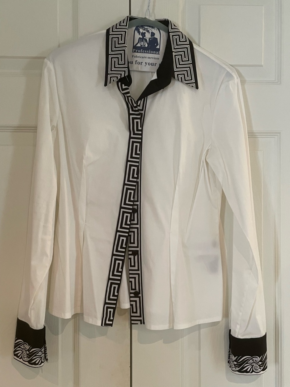 Versace White Button-Down Shirt with Black Geometric Trim